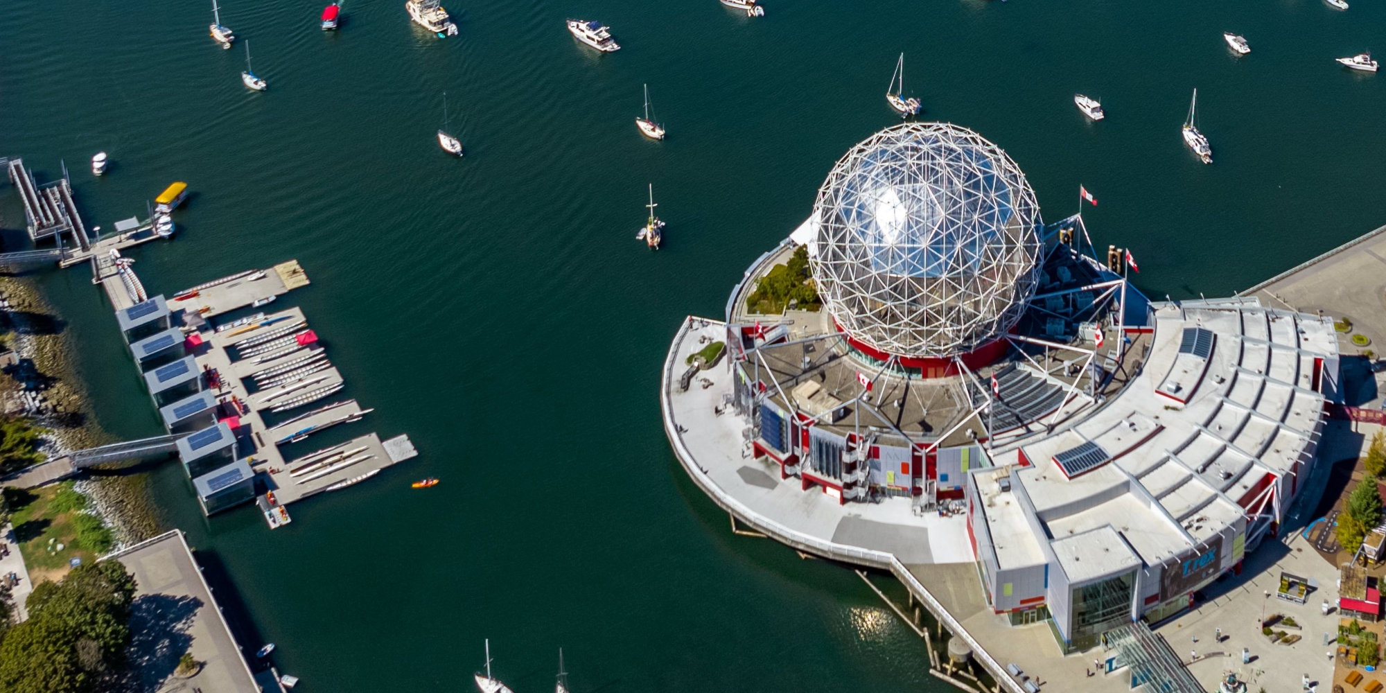 An aerial view of Science World, a popular attraction located in Vancouver, Canada, one of the cities home to ILSC Language Schools.